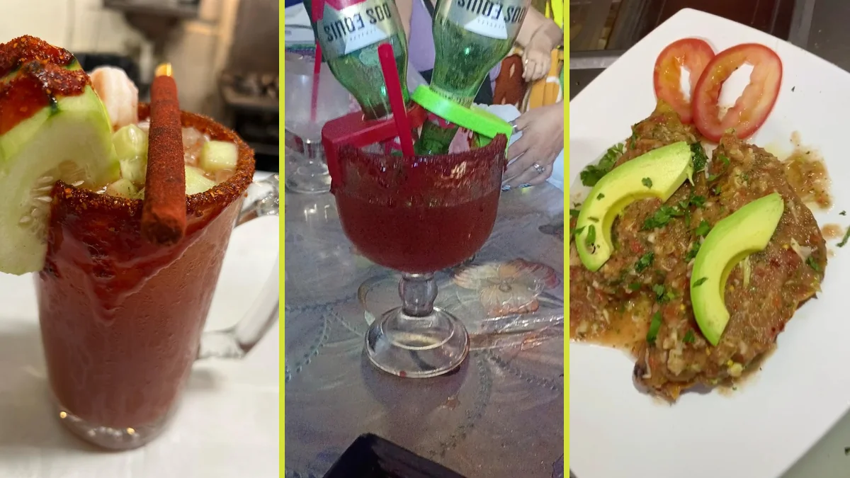 Casual restaurant tables with drinks and shared plates.