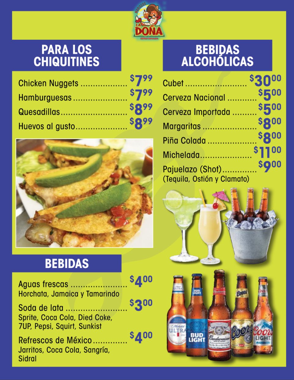 Simple menu display from a casual dining restaurant.
